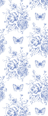 Tenda a rullo per finestra con stampa di fiori blu e farfalle