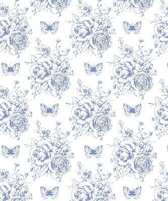 Tenda a rullo per finestra con stampa di fiori blu e farfalle