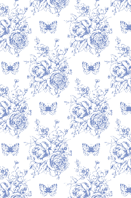 Tenda a rullo per finestra con stampa di fiori blu e farfalle