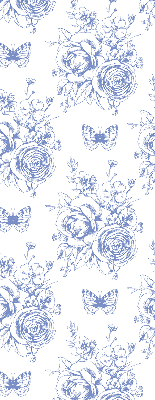 Tenda a rullo per finestra con stampa di fiori blu e farfalle