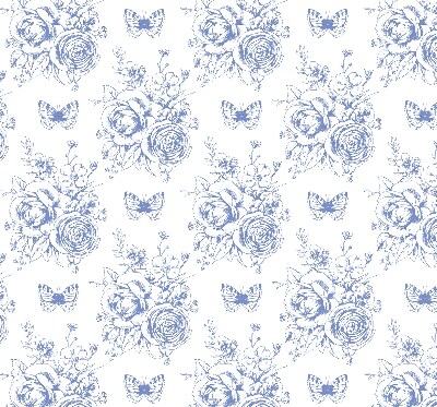Tenda a rullo per finestra con stampa di fiori blu e farfalle