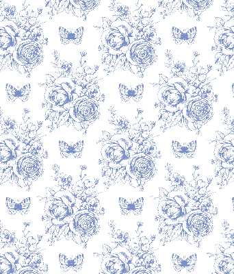Tenda a rullo per finestra con stampa di fiori blu e farfalle