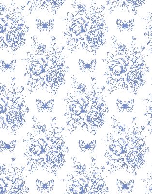 Tenda a rullo per finestra con stampa di fiori blu e farfalle