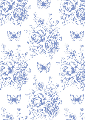 Tenda a rullo per finestra con stampa di fiori blu e farfalle