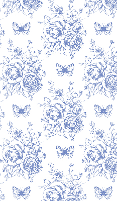 Tenda a rullo per finestra con stampa di fiori blu e farfalle