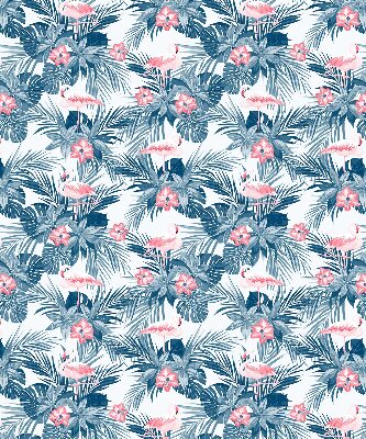 Tenda a rullo per porta finestra con stampa di piante tropicali e fenicotteri