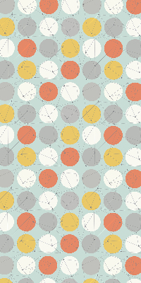 Tenda a rullo per porta finestra con fantasia di puntini collegati da linee geometriche circolari