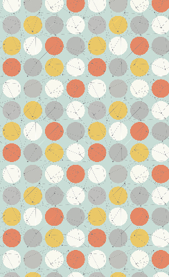 Tenda a rullo per porta finestra con fantasia di puntini collegati da linee geometriche circolari