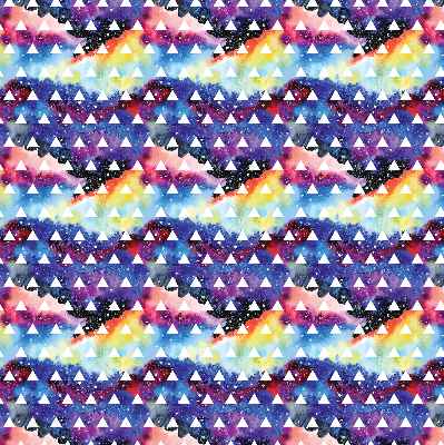Tenda a rullo in tessuto con fantasia di triangoli bianchi su sfondo colorato