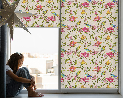Tenda a rullo per finestra con stampa di uccelli su fiori