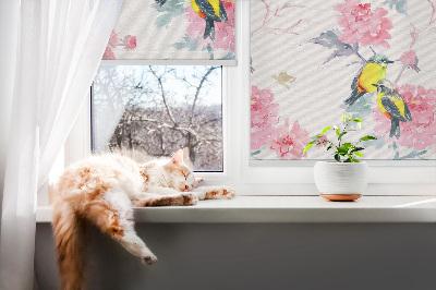 Tenda a rullo da interno con stampa di uccelli su fiori