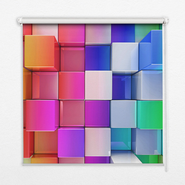 Tenda a rullo da interno con fantasia a cubi 3D colorati