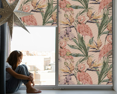 Tenda a rullo per finestra con stampa di fenicotteri e fiori