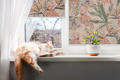 Tenda a rullo per finestra con stampa di fenicotteri e fiori