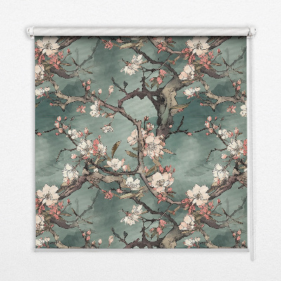 Tenda a rullo interna per finestra con stampa di fiori sull'albero