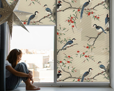 Tenda a rullo interna per finestra con design di uccelli su un albero
