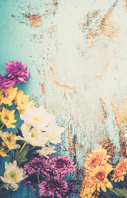 Tenda a rullo per porta finestra con stampa di fiori su sfondo blu