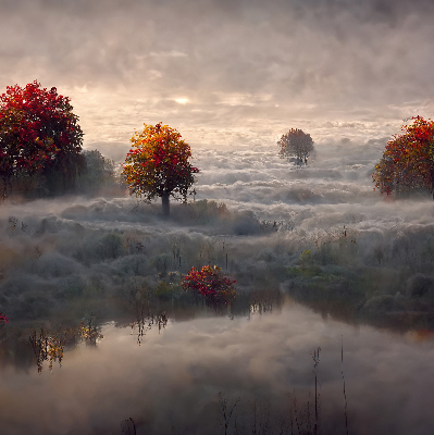 Tenda a rullo per porta finestra con stampa di alberi nella nebbia