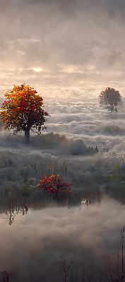 Tenda a rullo per porta finestra con stampa di alberi nella nebbia