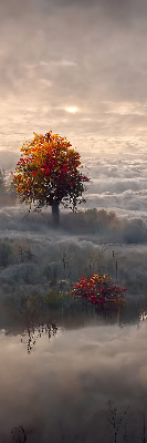 Tenda a rullo per porta finestra con stampa di alberi nella nebbia