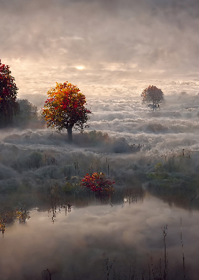 Tenda a rullo per porta finestra con stampa di alberi nella nebbia
