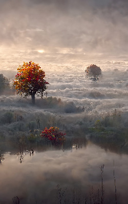 Tenda a rullo per porta finestra con stampa di alberi nella nebbia