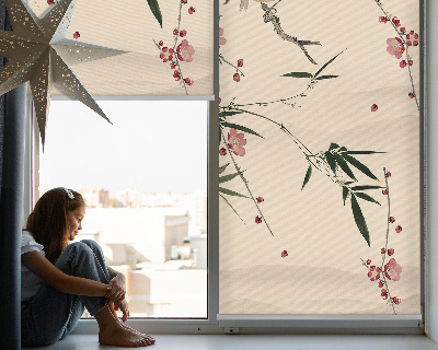 Tenda a rullo per finestra con stampa di fiori di ciliegio e uccellini