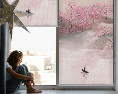 Tenda a rullo per finestra con motivo a fiori di ciliegio