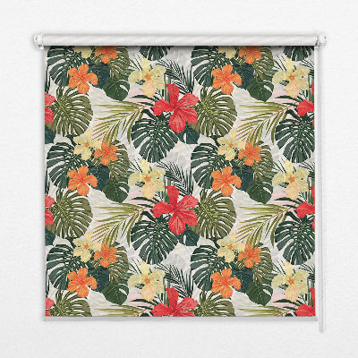 Tenda a rullo oscurante per porta finestra con motivo a fiori e foglie tropicali