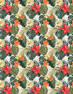 Tenda a rullo oscurante per porta finestra con motivo a fiori e foglie tropicali