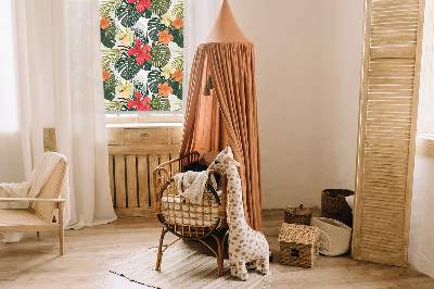 Tenda a rullo oscurante per porta finestra con motivo a fiori e foglie tropicali