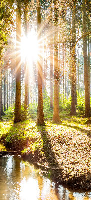 Tenda a rullo interna oscurante con stampa del sole che splende tra gli alberi