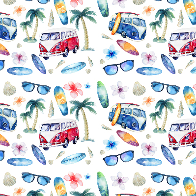 Tenda a rullo oscurante per porta finestra con stampa di auto e palme alle Hawaii