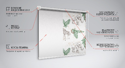Tenda a rullo interna oscurante per finestra con fantasia di giraffe elefanti e foglie