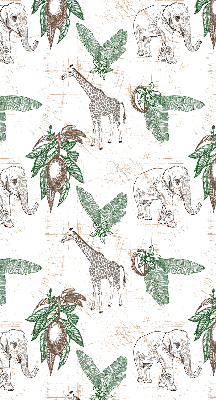 Tenda a rullo interna oscurante per finestra con fantasia di giraffe elefanti e foglie