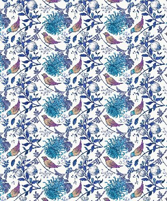 Tenda a rullo interna oscurante con stampa di fiori blu sull'albero
