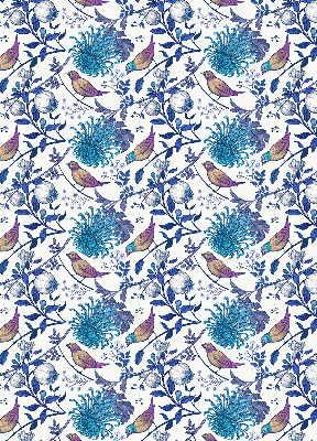 Tenda a rullo interna oscurante con stampa di fiori blu sull'albero