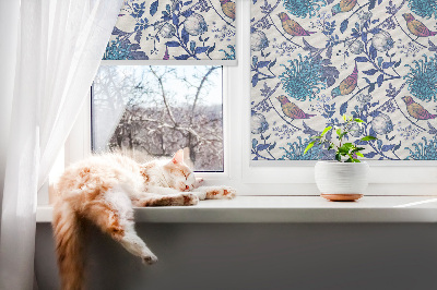 Tenda a rullo interna oscurante con stampa di fiori blu sull'albero