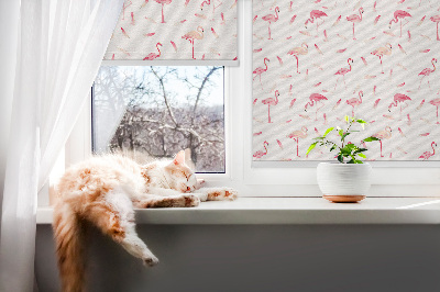 Tenda a rullo interna oscurante per finestra con motivo decorativo di fenicotteri e piume