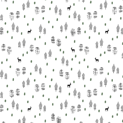 Tenda a rullo interna oscurante con disegno di alberi e cervi