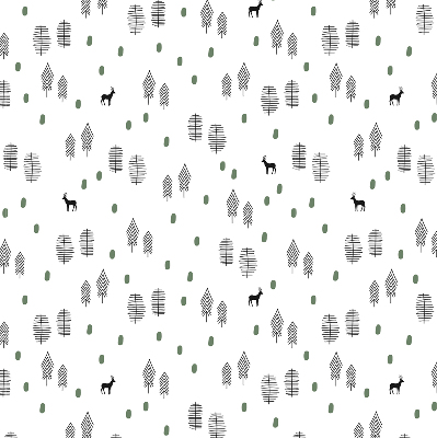 Tenda a rullo interna oscurante con disegno di alberi e cervi