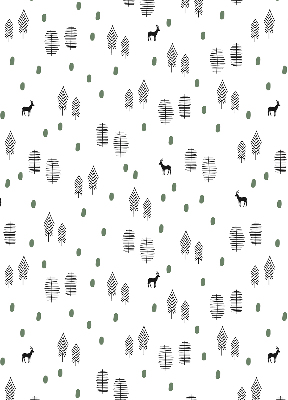Tenda a rullo interna oscurante con disegno di alberi e cervi