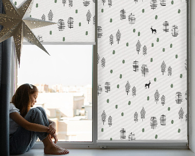 Tenda a rullo interna oscurante con disegno di alberi e cervi