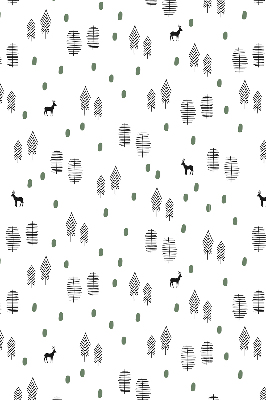 Tenda a rullo interna oscurante con disegno di alberi e cervi