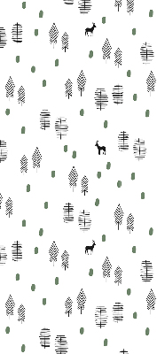 Tenda a rullo interna oscurante con disegno di alberi e cervi