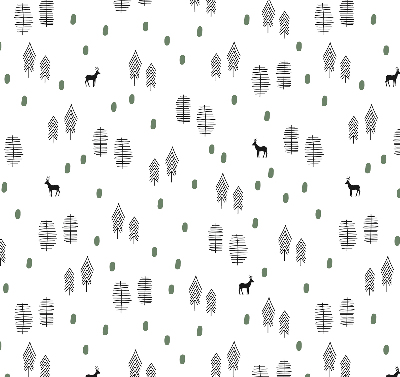 Tenda a rullo interna oscurante con disegno di alberi e cervi