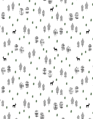 Tenda a rullo interna oscurante con disegno di alberi e cervi