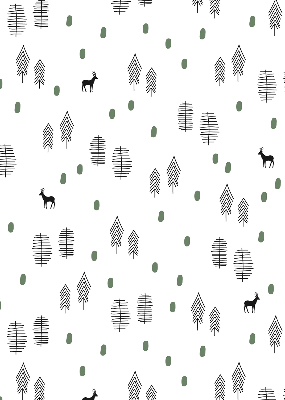 Tenda a rullo interna oscurante con disegno di alberi e cervi