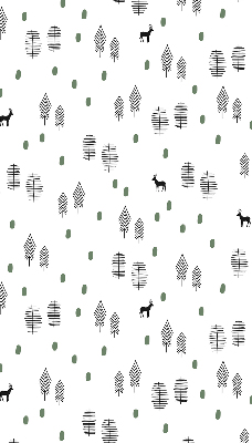 Tenda a rullo interna oscurante con disegno di alberi e cervi