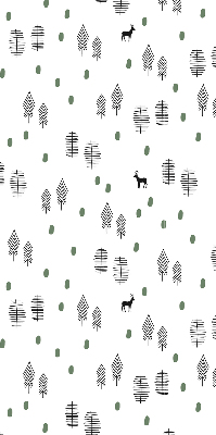 Tenda a rullo interna oscurante con disegno di alberi e cervi